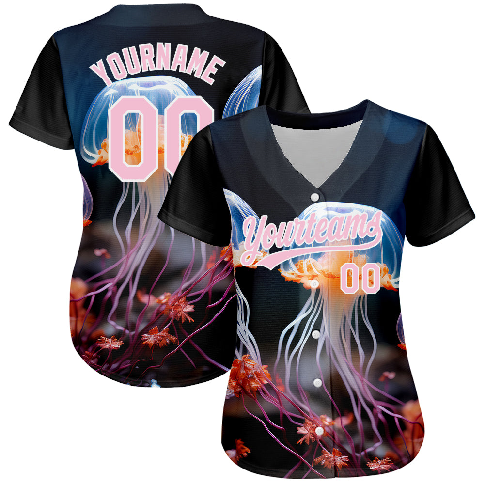 Personalized 3D Jellyfish Underwater Design Baseball Jersey - Black Light Pink and White Personalized Black Light Pink-White - Image 2