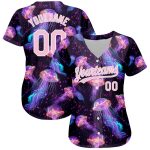 Customizable 3D Pattern Jellyfish Baseball Jersey in Black, Light Pink, and White - Authentic Team Design with Personalized Name and Number