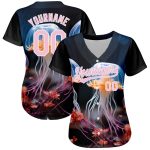Personalized 3D Jellyfish Underwater Life Baseball Jersey with Custom Name & Number - Black Light Pink-White Design Personalized