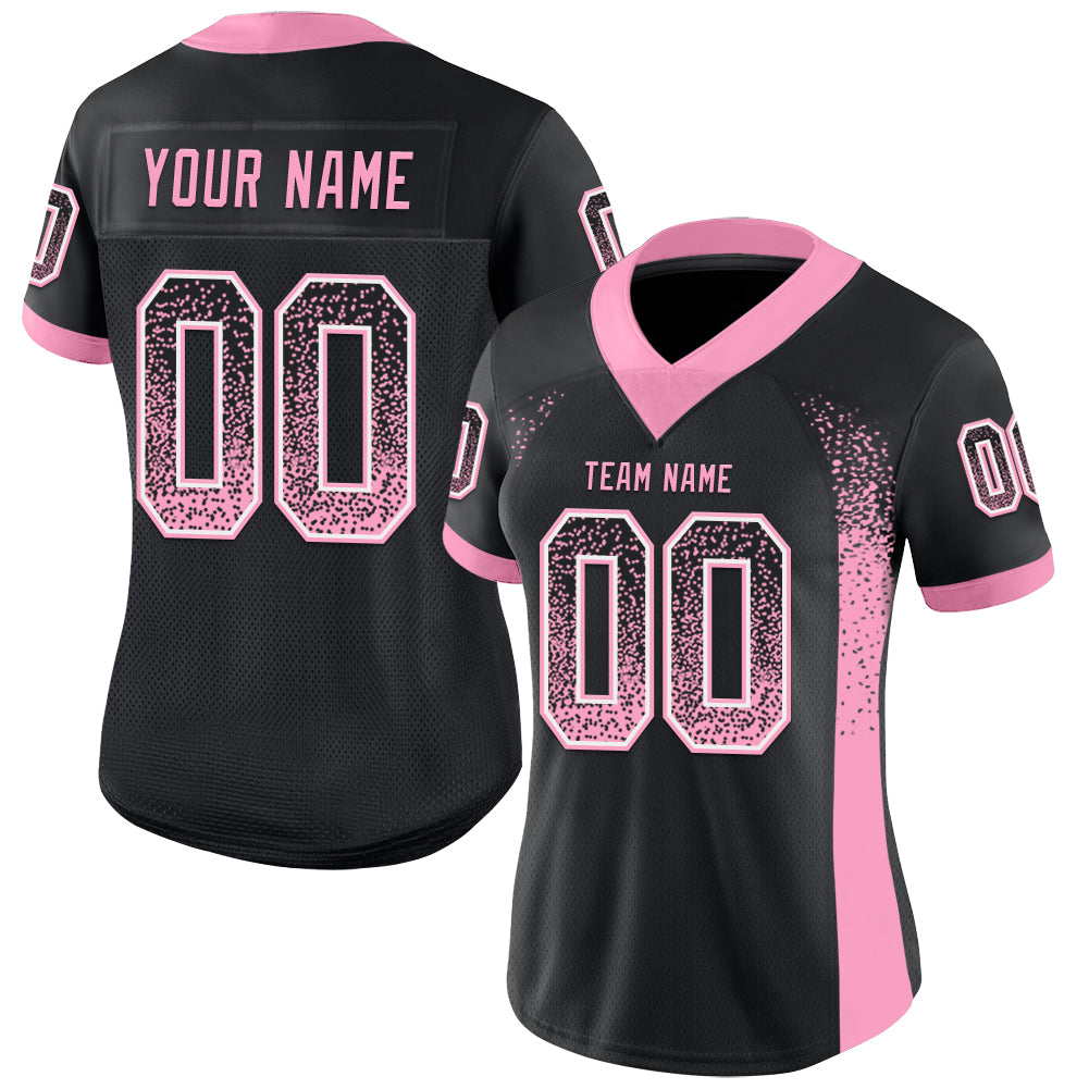Personalized Black Light Pink White Mesh Drift Football Jersey for Stylish Fans Personalized Black Light Pink-White Mesh - Image 2
