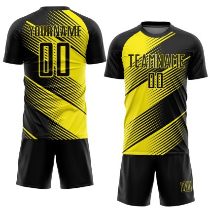 Personalized Black Light Yellow Line Soccer Jersey Uniform for Men and Women Personalized Black Light Yellow Line Sublimation