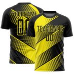 Custom Sublimation Soccer Jersey with Personalized Name and Number - Black Light Yellow Line Team Uniform Personalized Black