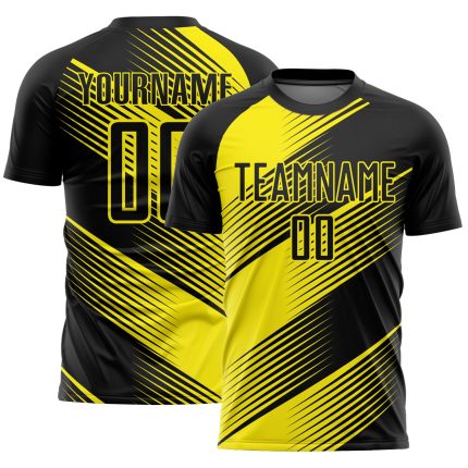 Custom Sublimation Soccer Jersey with Personalized Name and Number - Black Light Yellow Line Team Uniform Personalized Black