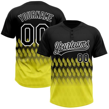 Personalized Unisex Softball Jersey Black Light Yellow-White 3D Lines Two-Button Design Personalized Black Light Yellow-White