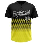 Personalized Unisex Softball Jersey Black Light Yellow-White 3D Lines Two-Button Design Personalized Black Light Yellow-White