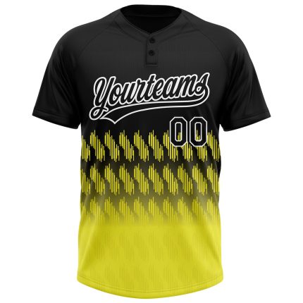 Personalized Unisex Softball Jersey Black Light Yellow-White 3D Lines Two-Button Design Personalized Black Light Yellow-White