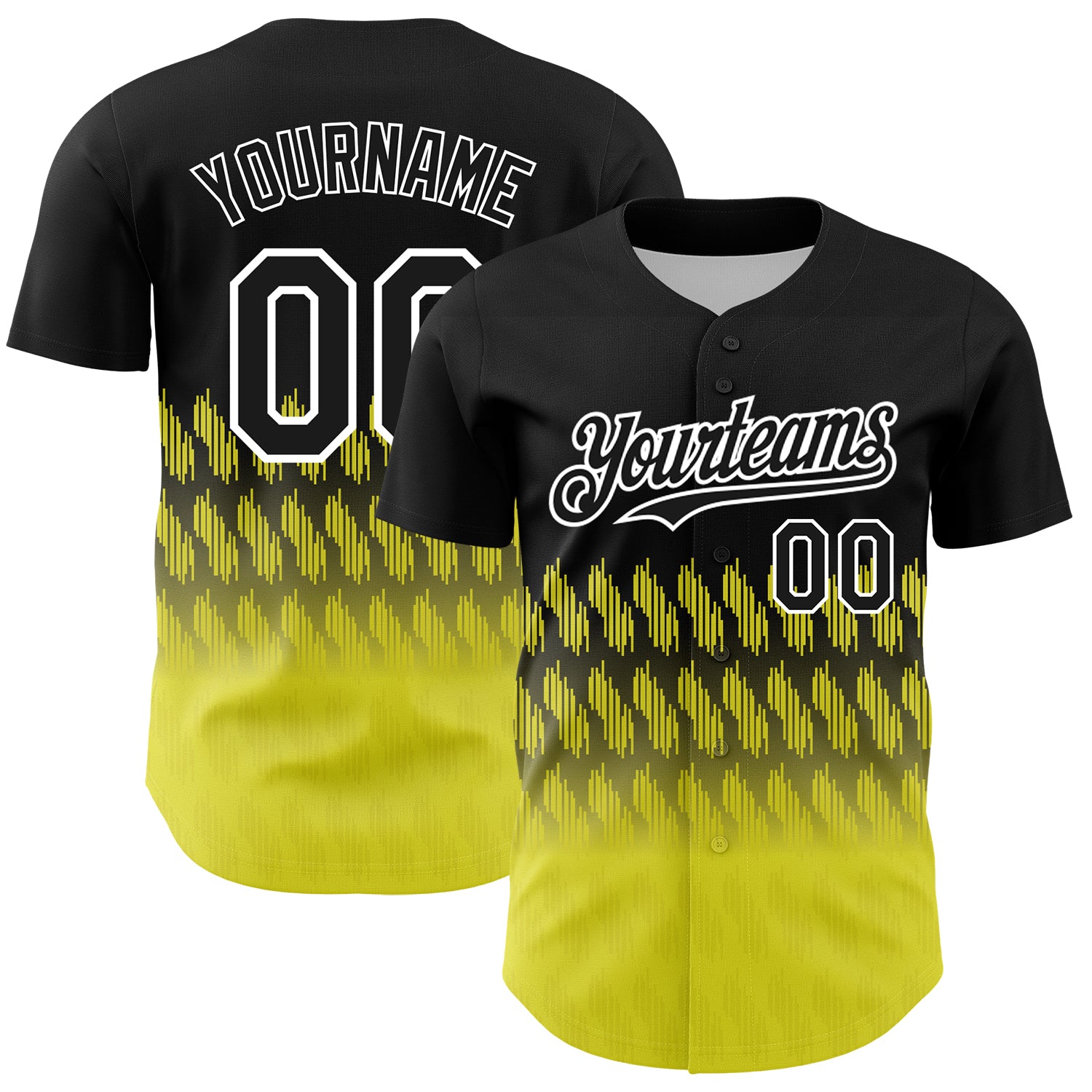 Custom Personalized Authentic Baseball Jersey with 3D Black Light Yellow-White Pattern Design, Custom Name and Number Personalized