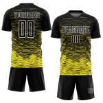 Custom Black Light Yellow Sublimation Soccer Uniform Jersey Personalized Black Light Yellow-White Line Sublimation Soccer