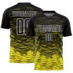 Custom Black Light Yellow Sublimation Soccer Uniform Jersey Personalized Black Light Yellow-White Line Sublimation Soccer