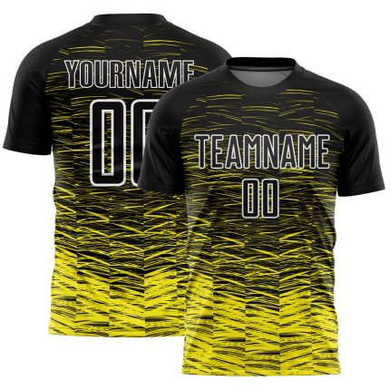 Custom Name Number Soccer Jersey Personalized Black Light Yellow White Lines Personalized Black Light Yellow-White Line Sublimation