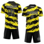 Personalized Yellow White Splash Black Sublimation Soccer Jersey Uniform Personalized Black Light Yellow-White Splash Sublimation