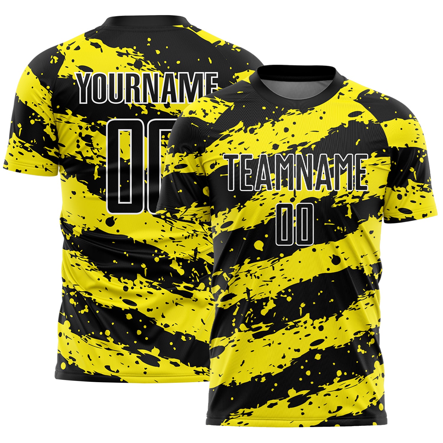 Custom Sublimation Soccer Jersey with Personalized Name & Number, Black Light Yellow-White Splash Team Uniform Personalized