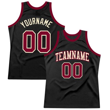 Custom Black Maroon-Cream Basketball Jersey with Personalized Name and Number - Authentic Throwback Style Personalized Black