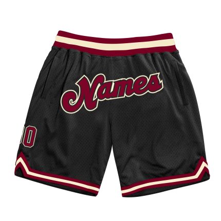 Custom Team Basketball Shorts with Personalized Name and Number - Black Maroon-Cream Authentic Throwback Design Personalized