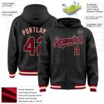 Custom Name Number Bomber Hoodie Jacket Full Snap Varsity Letterman in Black Maroon Cream - Personalized Team Apparel Personalized
