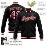 Personalized Varsity Jacket for Men Women - Black Maroon Cream Full-Snap Bomber Letterman Jacket Personalized Black Maroon-Cream