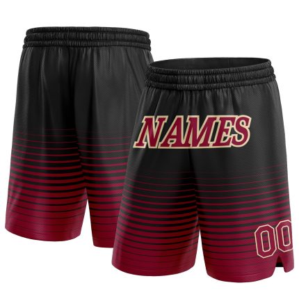 Custom Name and Number Basketball Shorts - Personalized Black Maroon-Cream Pinstripe Fade Fashion Design Personalized Black