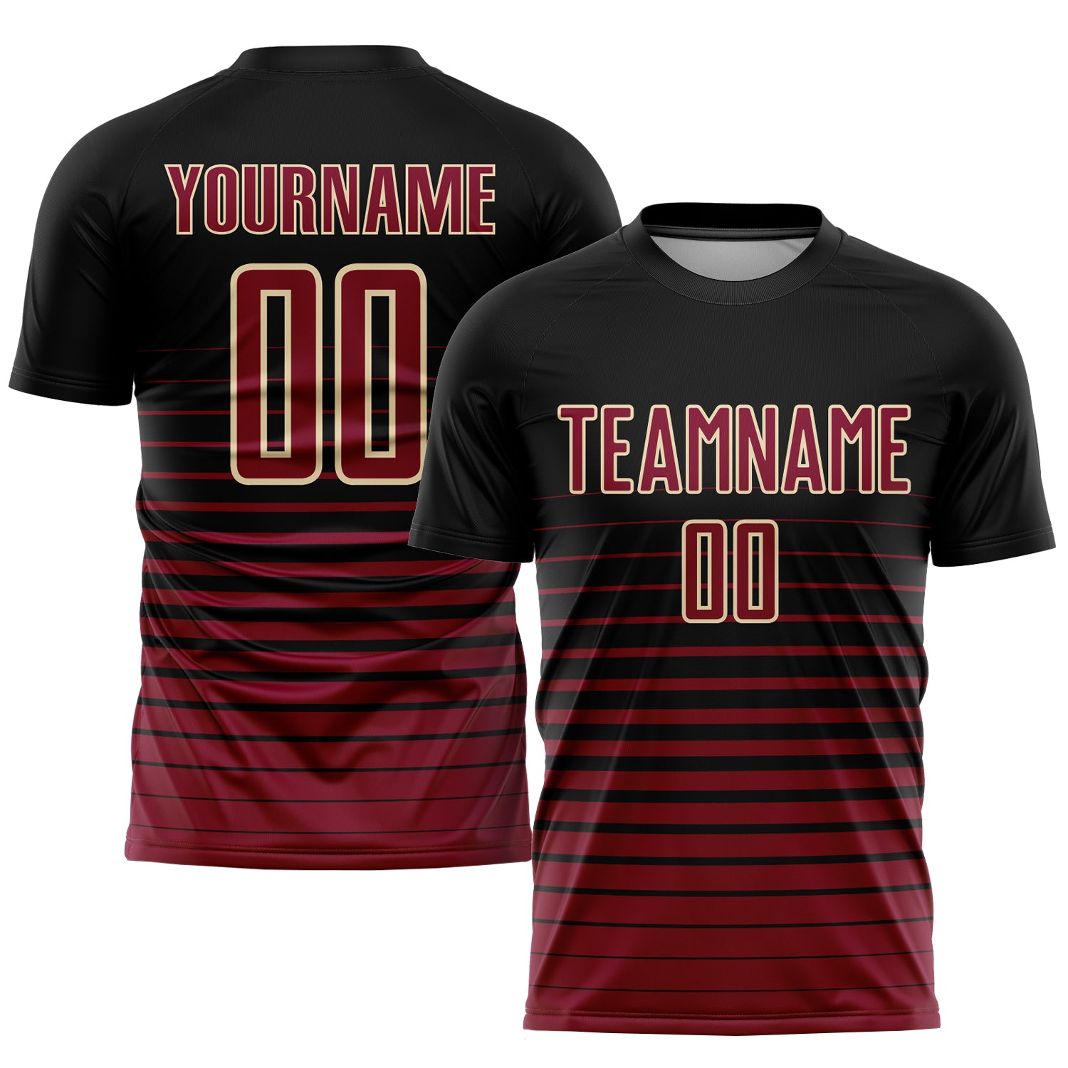 Personalized Soccer Jersey - Black Maroon-Cream Pinstripe Fade Fashion Sublimation Uniform Personalized Black Maroon-Cream