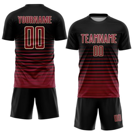 Custom Name Number Soccer Jersey Sublimation Fashion Pinstripe Black Maroon Cream Uniform Personalized Black Maroon-Cream