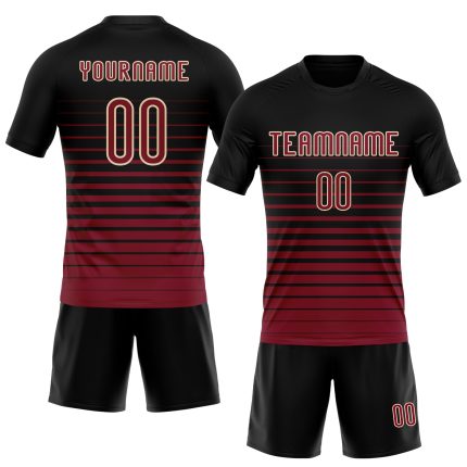 Personalized Pinstripe Volleyball Jersey - Black Maroon Cream Fade Fashion Uniform Personalized Black Maroon-Cream Pinstripe