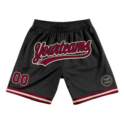 Personalized Basketball Shorts in Black Maroon Cream | Throwback Style 2 Personalized Black Maroon-Cream Throwback Basketball