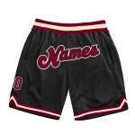 Personalized Basketball Shorts in Black Maroon-Cream Throwback Style Personalized Black Maroon-Cream Throwback Basketball
