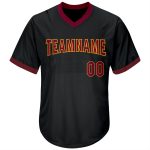 Custom Name & Number Baseball Jersey Shirt - Black Maroon Gold Authentic Throwback Rib-Knit Personalized Black Maroon-Gold