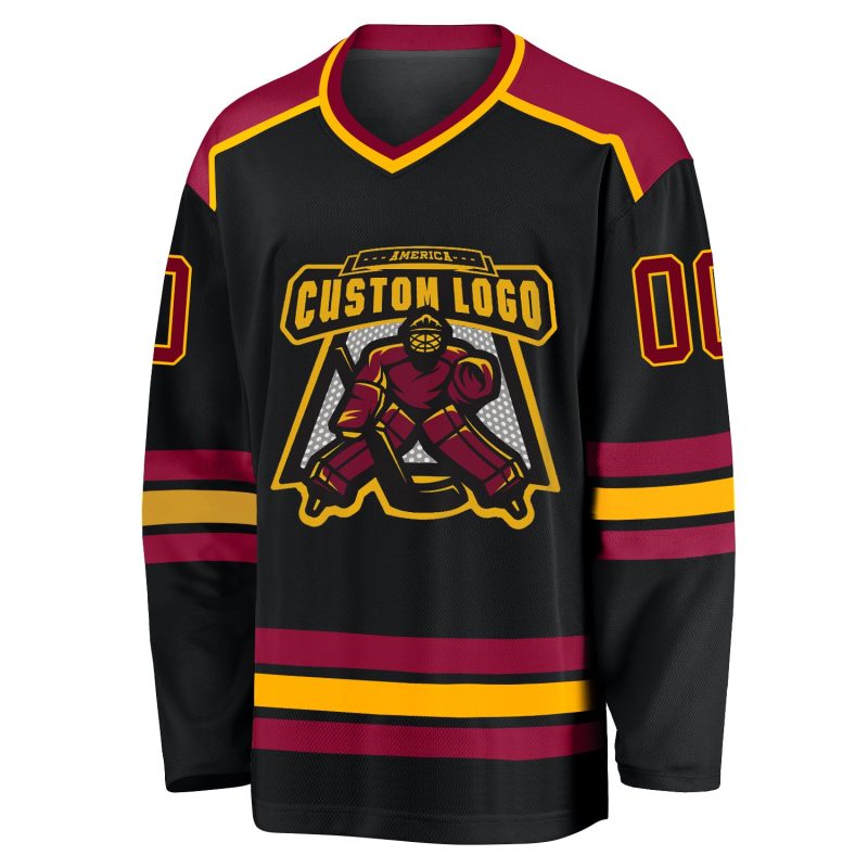 Personalized Hockey Jersey in Black Maroon Gold - Custom Sports Apparel 2 Personalized Black Maroon-Gold Hockey Jersey 2