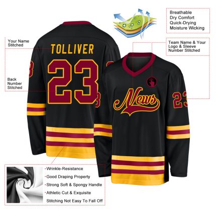 Custom Maroon Gold Hockey Jersey - Personalized Black Team Apparel Personalized Black Maroon-Gold Hockey Jersey