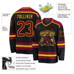 Personalized Hockey Jersey in Black, Maroon, and Gold - Customizable Design Personalized Black Maroon-Gold Hockey Jersey