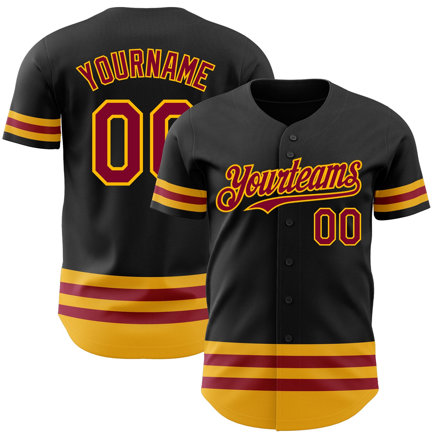Personalized Black Maroon Gold Line Baseball Jersey for Men and Women Personalized Black Maroon-Gold Line Baseball Jersey