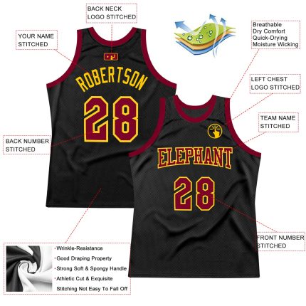 Personalized Basketball Jersey - Black Maroon-Gold Throwback Style Personalized Black Maroon-Gold Throwback Basketball Jersey