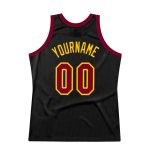 Personalized Basketball Jersey - Black Maroon-Gold Throwback Style Personalized Black Maroon-Gold Throwback Basketball Jersey