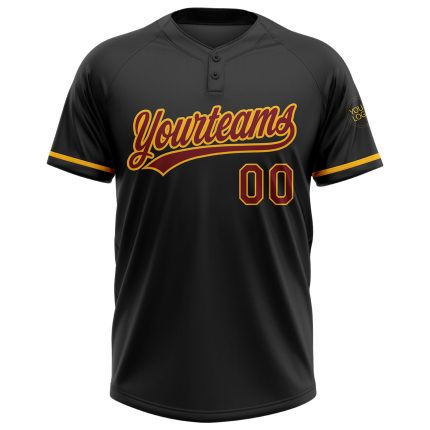 Custom Softball Jersey - Personalized Unisex Two-Button in Black Maroon-Gold with Team Name and Number Personalized Black