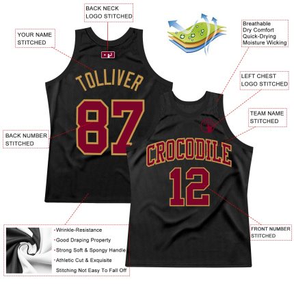 Personalized Basketball Jersey - Black Maroon Old Gold Throwback Design Personalized Black Maroon-Old Gold Throwback Basketball