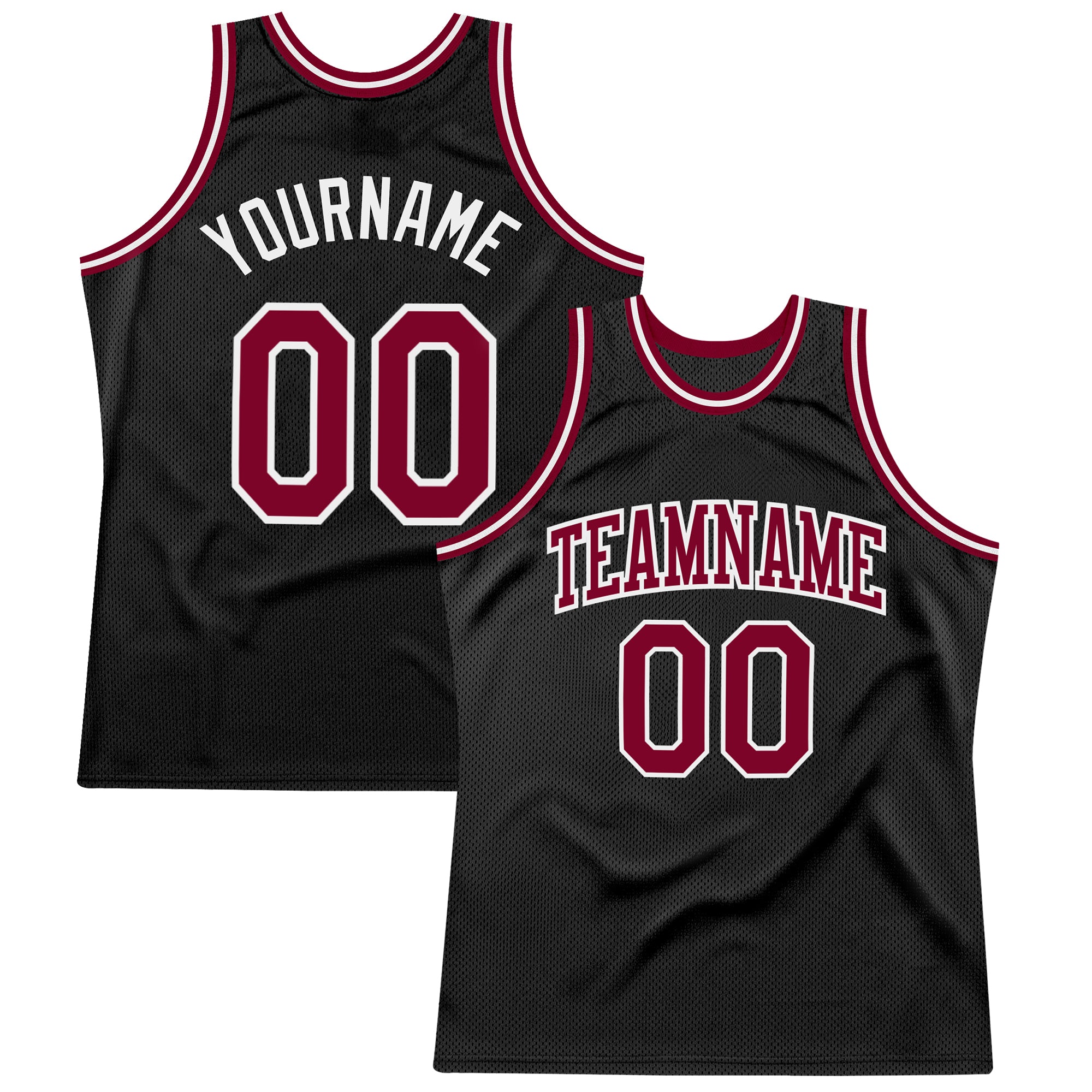 Custom Name Number Basketball Jersey - Personalized Black Maroon White Authentic Throwback Team Design Personalized Black