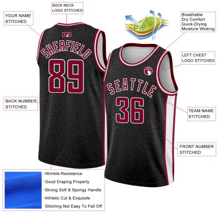Personalized Basketball Jersey - Black Maroon White Flower City Edition Personalized Black Maroon-White Flower City Edition