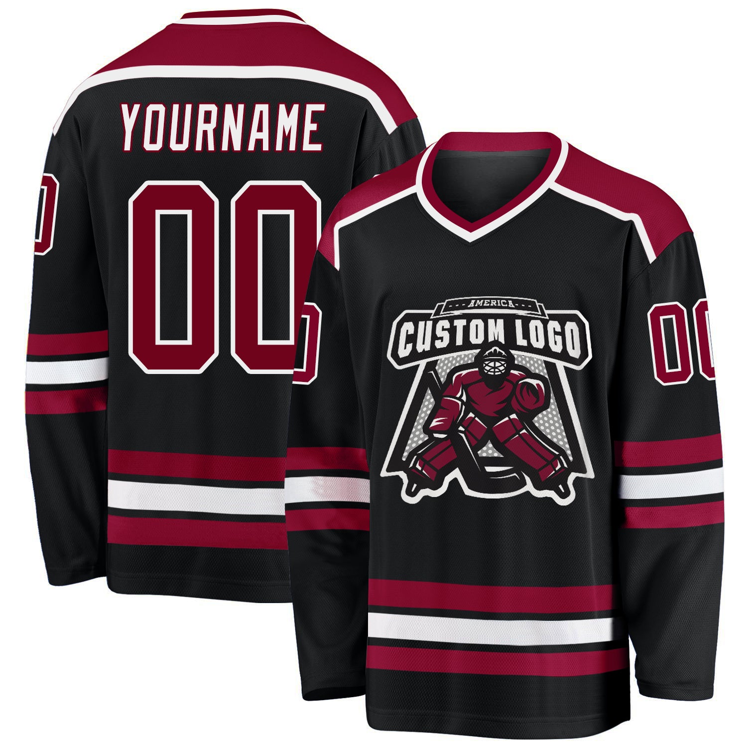 Personalized Hockey Jersey in Black, Maroon, and White - Customizable Team Gear Personalized Black Maroon-White Hockey Jersey