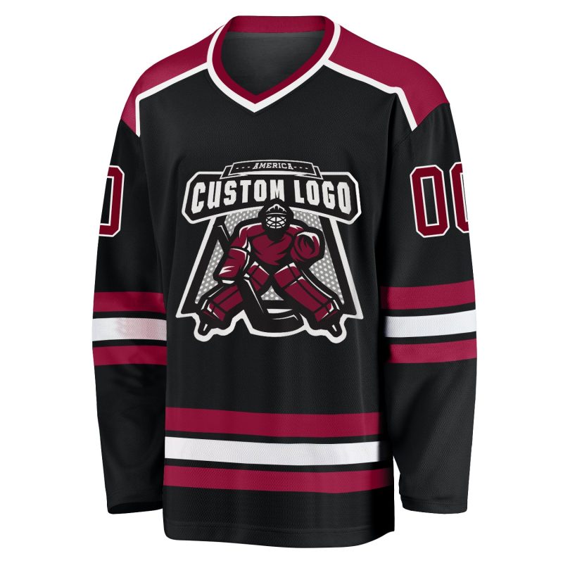 Personalized Hockey Jersey in Black, Maroon, and White - Customizable Team Gear Personalized Black Maroon-White Hockey Jersey