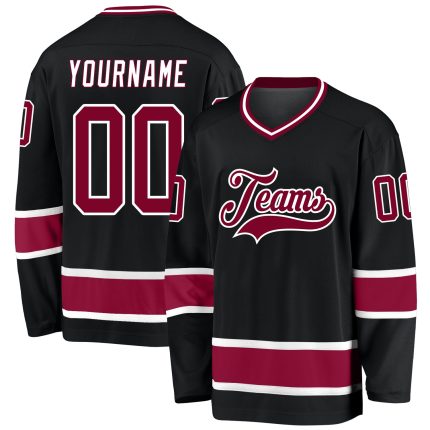Custom Black Maroon White Hockey Jersey - Personalized Team Apparel Personalized Black Maroon-White Hockey Jersey