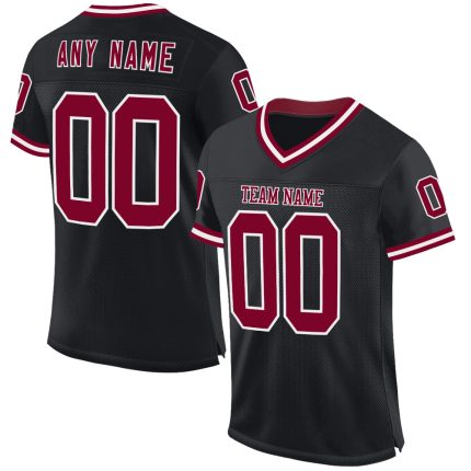 Personalized Throwback Football Jersey in Black Maroon-White Mesh for Men Personalized Black Maroon-White Mesh Throwback