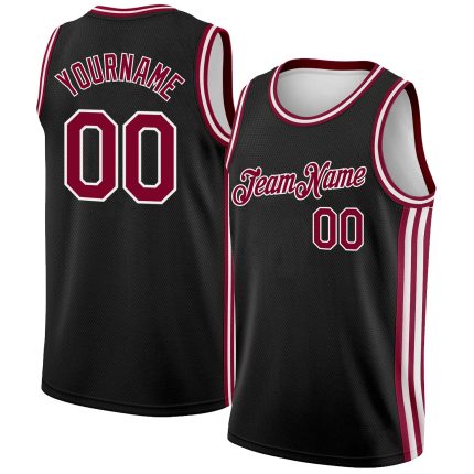 Custom Name and Number Authentic City Edition Basketball Jersey - Personalized Black Maroon-White Side Stripes Personalized