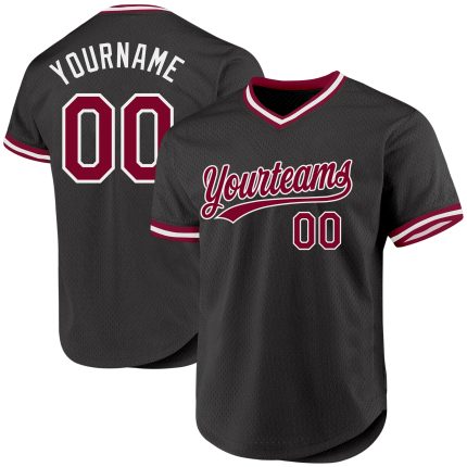 Custom Black Maroon White Throwback Baseball Jersey for Men and Women Personalized Black Maroon-White Throwback Baseball