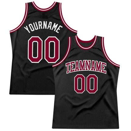 Personalized Black Maroon White Basketball Jersey - Throwback Style Personalized Black Maroon-White Throwback Basketball