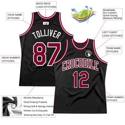 Personalized Black Maroon White Basketball Jersey - Throwback Style Personalized Black Maroon-White Throwback Basketball