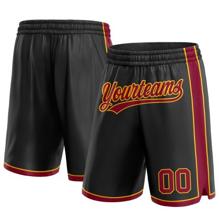 Personalized Basketball Shorts in Black Maroon and Yellow - Custom Sportswear Personalized Black Maroon-Yellow Basketball