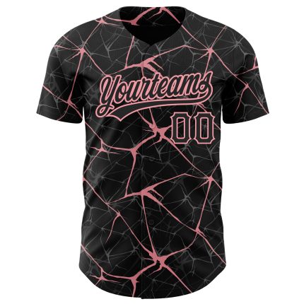 Personalized Medium Black 3D Abstract Pink Baseball Jersey for Unique Style Personalized Black Medium Pink 3D Abstract Network