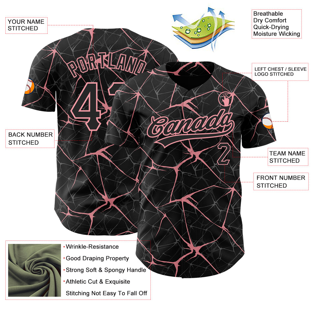 Personalized Black Medium Pink 3D Abstract Network Baseball Jersey Personalized Medium Black 3D Abstract Pink Baseball Jersey for Unique Style Personalized Black Medium Pink 3D Abstract Network - Image 3