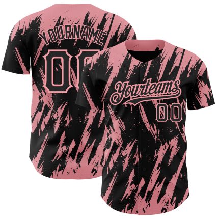 Personalized Black Pink 3D Abstract Sharp Shape Baseball Jersey Medium Personalized Black Medium Pink 3D Abstract Sharp Shape