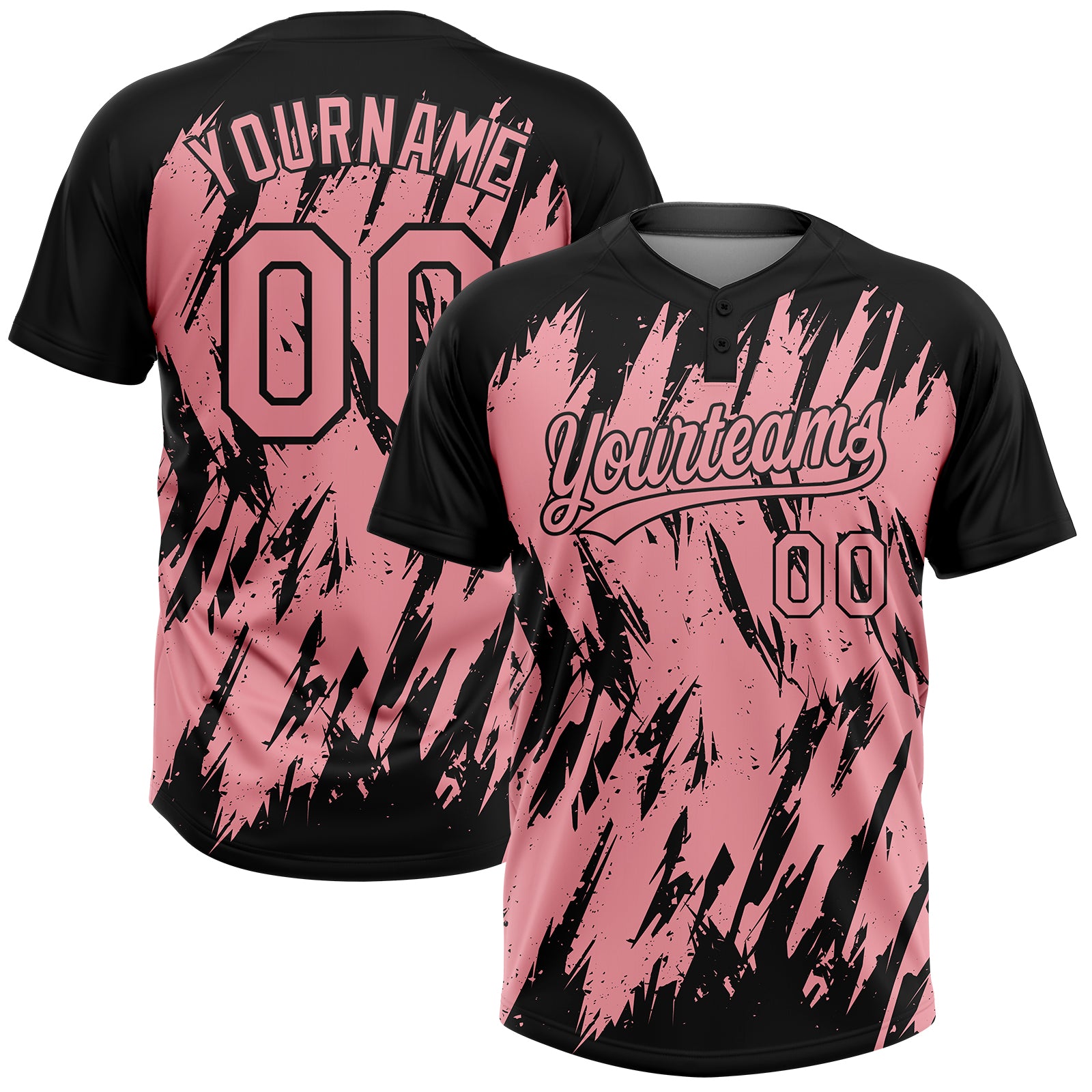 Personalized Black Pink 3D Abstract Unisex Softball Jersey - Medium, Two-Button Design, Soft Fabric Personalized Black Medium